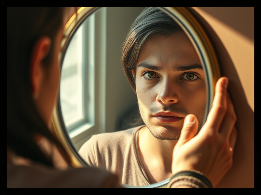 a person looking in the mirror